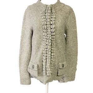 Moth Sweater Cardigan‎ Womens Medium Gray Wool Ruffle Collar Casual Warm